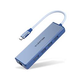 LENTION Hub USB C com adaptador Gigabit Ethernet, 4K HDMI, 3 Dongle USB 3.0 para MacBook Pro 13/14/15/16 2022-2016, Novo Mac Air & Surface, Chromebook, Mais, Certificado por driver estável (CB-C25, Azul)