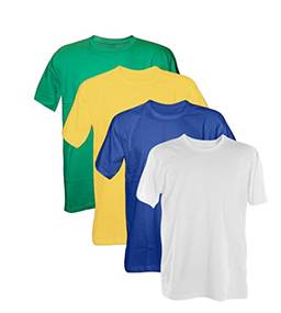 Kit 4 Camisetas 100% Algodão 30.1 Penteadas (Verde Bandeira, Amarelo Canário, Azul Royal, Branco, G)