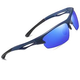 Joopin Óculos de Sol Esportivos Polarizados para Masculino, Óculos de Sol TR90, Óculos de Sol para Ciclismo Ao ar livre Óculos para Homens Proteção UV (Lentes Azuis Profundas com Armação Azul)