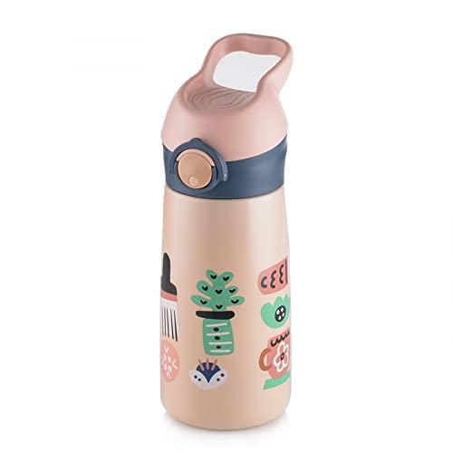 Garrafa de água térmica infantil com canudo, caneca de viagem a vácuo de aço inoxidável para crianças 4+ (rosa2)