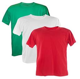 Kit 3 Camisetas PLUS SIZE 100% Algodão (Verde Bandeira, Branco, Vermelha, EXG)
