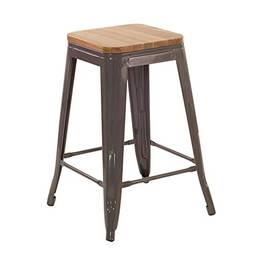 Banqueta Iron Tolix com assento de madeira rústica clara - 61 cm - Cinza escuro
