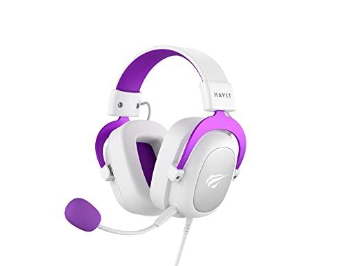 Headset Fone de Ouvido Havit HV-H2002d Purple, Gamer, com Microfone, Falante 53mm, Plug 3, 5mm: compatível com XBOX ONE e PS4, HAVIT, HV-H2002d Cor Roxo e Branco