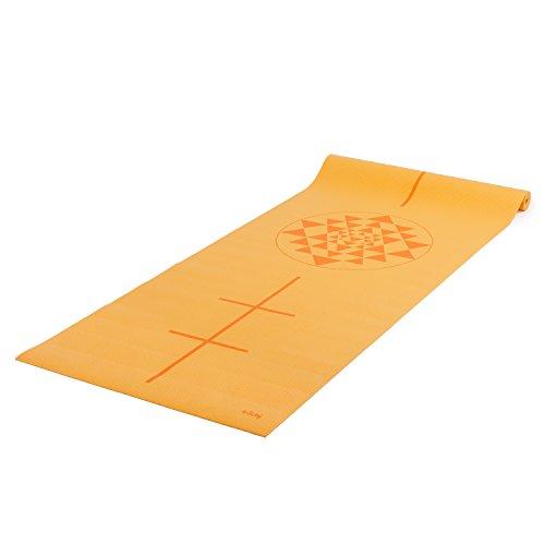 Tapete de yoga pvc ecológico, estampado Leela Yantra, com alinhamento, indicado para iniciantes, para ginástica e pilates, 4.5mm de expessura (Amarelo)