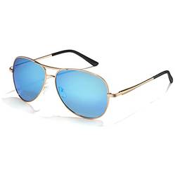 Cyxus Óculos de Sol para Masculino, Aviador Oculos de Sol Homens Lentes Polarizadas Protegem UV para Dirigir Golfe Viajar Quadro Leve (3-Lentes azuis com armação dourada)