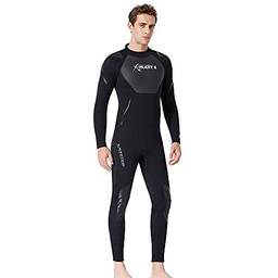 KIICN Roupa de mergulho masculina de neoprene de 3 mm de comprimento total para mergulho térmico de manga comprida com proteção UV, roupa de mergulho de secagem rápida com zíper nas costas para mergulho, surfe, canoagem