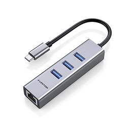 Hub USB 3.0 de 3 portas com adaptador LAN Gigabit Ethernet compatível com MacBook Pro 13/15/16, novo Mac Air/Surface/iPad Pro, Chromebook, mais - ultrafino (CB-C23s, cinza espacial)