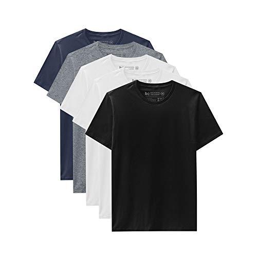 Kit 5 Camiseta Básica basicamente. Masculino 2 Branco/Preto/Azul Marinho/Mescla Escuro P