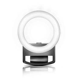 Romacci Luz de anel de selfie portátil com bateria recarregável e Dimmer Clip-on Mini LED Beauty Ring Light com luzes brancas/quentes/neutras para telefone laptop computador tablet