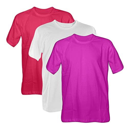 Kit 3 Camisetas 100% Algodão (Pink, branco, Vermelho, P)