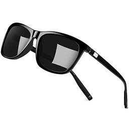 Óculos de sol retangulares vintage para mulheres com lente polarizada de proteção UV preta