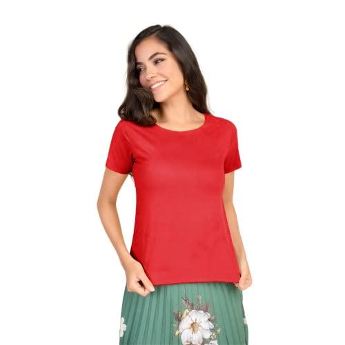 Blusa Suede Feminina T-shirt Blusinha Básica Manga Curta Cor:Vermelho;Tamanho:M