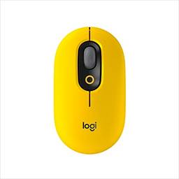 Mouse sem Fio Logitech POP com botão Emoji Customizável, Tecnologia SilentTouch, Precisão e Velocidade, Design Compacto, Conexão USB ou Bluetooth, Multidispositivo - Amarelo Blast