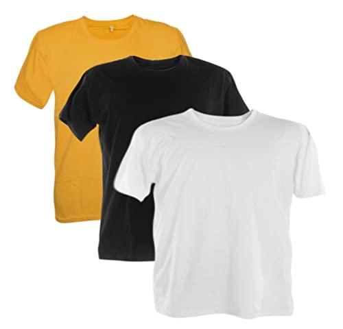 Kit 3 Camisetas PLUS SIZE 100% Algodão (Ouro, Preto, Branco, XGGGG)