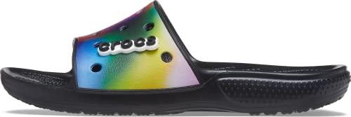 Sandálias Crocs Classic Solarized Slide adulto-unissex, Black/Multi, 10 Women/8 Men