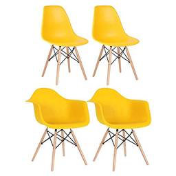 Conjunto 2 x cadeiras Eames DAW com braços + 2 cadeiras Eiffel DSW - Amarelo