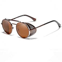 Óculos de Sol Masculino Redondo Steampunk Kingseven Proteção Polarizados UV400 Anti-Reflexo N7550 (C1)