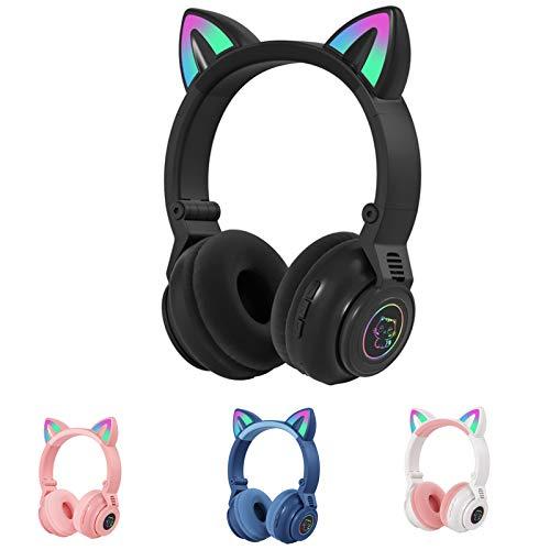 STN-26 RGB Cat Ear Headphones Bluetooth 5.0 Suporte para fone de ouvido sem fio TF Card 3.5mm Plug (preto)
