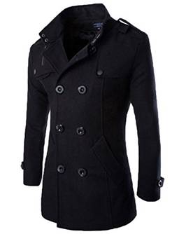 Elonglin Casaco masculino jaqueta Mi-Long com botão duplo blazer fantasia sobretudo, Cinza escuro, Large