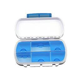 Caixa de comprimidos com 6 compartimentos, porta-comprimidos, portátil, para viagem, porta-comprimidos, recipiente para medicamentos, vitaminas (azul)