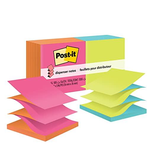 Post-it Notas pop-up, 7,6 x 7,6 cm, 12 blocos, notas adesivas favoritas número 1 dos EUA, poptimista, cores brilhantes, remoção limpa, reciclável (R330-12AN)
