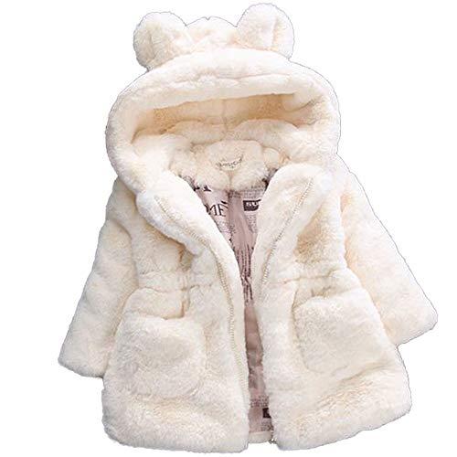 1 – 7 anos de inverno casaco de pele sintética para meninas 2020 novo casaco de lã quente para concursos de beleza, casaco de neve com capuz para bebês roupas infantis, Branco, 4T