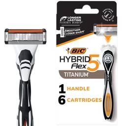 Aparelho de barbear descartável masculino BIC Flex 5 Hybrid com 5 lâminas, 1 cabo e 6 refis de lâmina