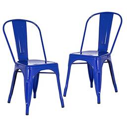 Loft7, Kit 2 Cadeiras Iron Tolix Design Industrial em Aço Carbono Vintage Moderna e Elegante Versátil Sala de Jantar Cozinha Bar Restaurante Varanda Gourmet, Azul Escuro