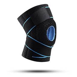 Joelheira esportiva cinta de joelho ajustável bandagem protetora de joelho com suporte de mola Blue