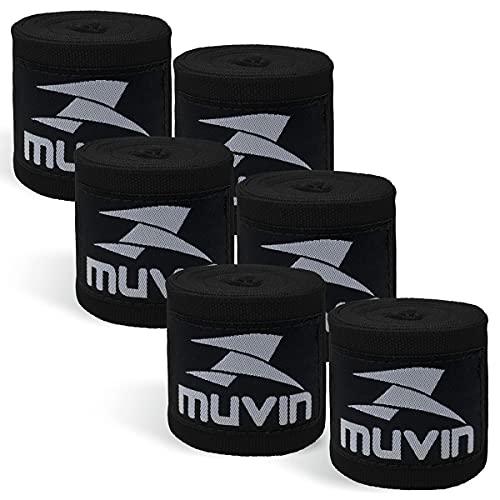 Kit Bandagem Elástica 3 m Muvin com 3 Pares - Com Velcro e Alça para Polegar - Atadura de Proteção Para Mãos e Punhos - Faixa de Boxe - Muay Thai - Artes Marciais - MMA - Luta - Treino (Preto)