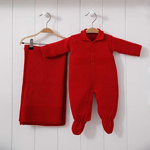 Saída De Maternidade Mami Tricot Modelo Furinho Tamanho Rn 02 Peças, Papi Textil, Vermelho