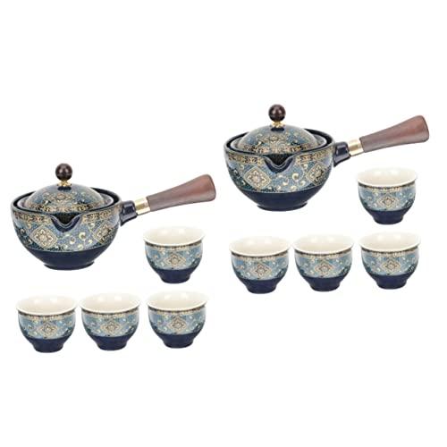 KICHOUSE Conjunto de 2 conjuntos de bule de chá vintage, conjunto de chá turco, bule de chá portátil, conjunto de xícaras de chá de cerâmica, xícara de chá, bule pequeno, bule de chá, chaleira pequena, conjunto de chá de viagem