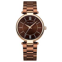 Relógios femininos simples, elegantes, femininos, à prova d'água, minimalistas, quartzo, relógio de pulso, com pulseira de aço inoxidável (marrom)