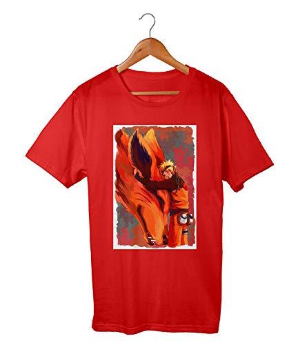 Camiseta Algodão Adulto Unissex Naruto Serie Anime Raposa (G, VERMELHO)