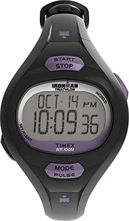 Timex Relógio feminino T5K187 Ironman Calculadora Pulsada Preto/Roxo Pulseira de Resina