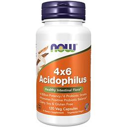 NOW Foods - Acidophilus 4x6 (4 Bilhão de Potência, 6 Cepas Probióticas) - 120 Cápsulas vegetarianas