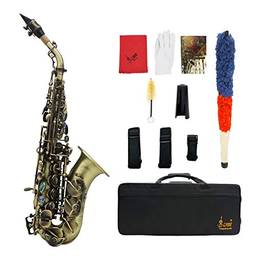 Moochy Estilo Vintage Bb Saxofone Soprano Sax Material De Bronze Instrumento de Sopro com Luvas de Estojo de Transporte Escova de Pano de Limpeza Escova de Sax Bocal Escova