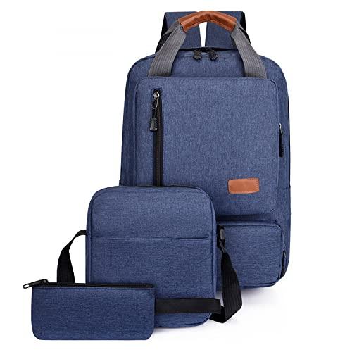 LuckyWin mochila masculina executiva bolsa masculina transversal necessaire masculina pequena conjunto de três peças mochila notebook pode acomodar computador de 15.6 polegadas (azul)