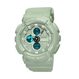 SANDA Luxo Moda Mulher Homens Esportes Relógios Masculinos Estilo G LED Digital Militar Impermeável Relógio Dupla Display Feminino (Green)