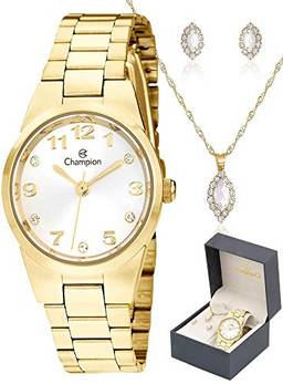 Relógio Champion Feminino, kit com colar e brincos pulseira em aço dourado