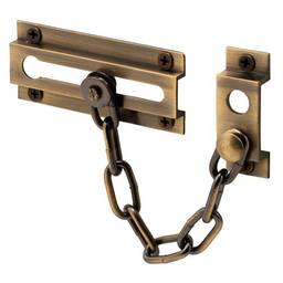 Defender Security U 9913 Protetor de porta – Cadeado de corrente para porta e segurança doméstica, 9,5 cm, estrutura de latão sólido e acabamento antigo