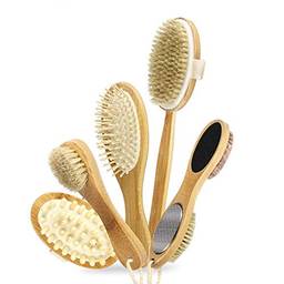 Tomshin 5 peças de escova de massagem corporal de cerdas macias, massageador de banho, massageador para cabelo, cabeça para trás, perna, pé, esfolia e ferramentas de escova de banho para remover pele morta