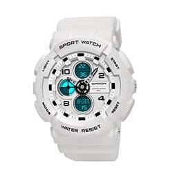 SANDA Luxo Moda Mulher Homens Esportes Relógios Masculinos Estilo G LED Digital Militar Impermeável Relógio Dupla Display Feminino (White)