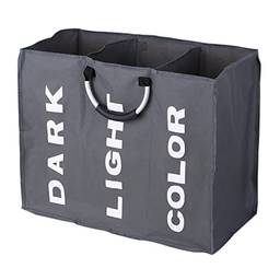 Cesto de roupa suja,3-seção grande dobrável oxford saco de cesto de roupa suja organizador de armazenamento de roupa suja com alças de alumínio - cinza escuro