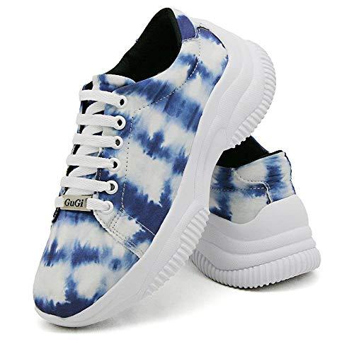 Tênis Feminino Casual Neon Caminhada Plataforma Sneaker Gugi Flatform Cor:Azul Tie Dye;Tamanho:34