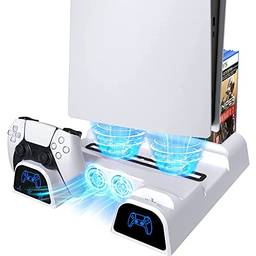 Estação TwiHill para PS5 com carregador para controladores DualSense, suporte de ventilador duplo para Playstation 5 Console Edição Digital e Versão de Disco