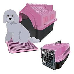 Kit Casinha Caixa De transporte E Sanitário Pet Dog N3 Cor:rosa