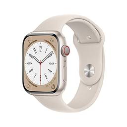 Apple Watch Series 8 (GPS + Cellular), Smartwatch com caixa estelar de alumínio – 45 mm • Pulseira esportiva estelar – Padrão