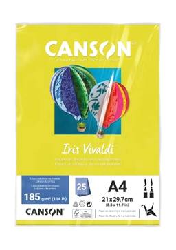 CANSON Iris Vivaldi, Papel Colorido A4 em Pacote de 25 Folhas Soltas, Gramatura 185 g/m², Cor Amarelo Canario (04)
