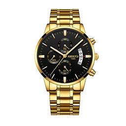 Relógio de Quartzo 2309 Masculino Esportivo Impermeável,Dourada E Preta